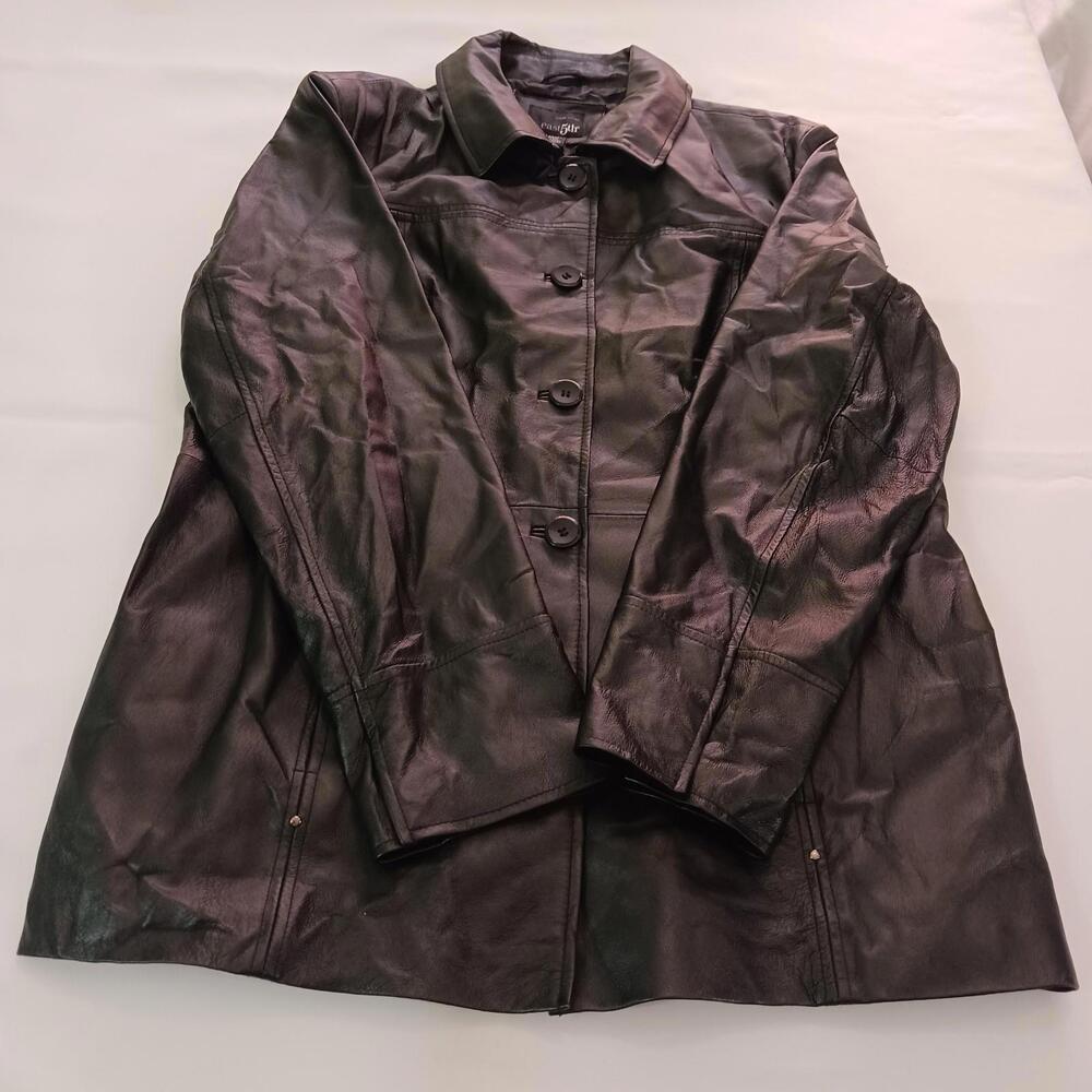 East 5th Women's Black Genuine Leather Full Button Coat Jacket Size XL